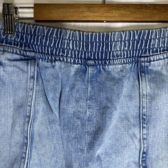 AERIE blue elastic waist pull on cotton blend denim shorts L - Picture 4 of 9
